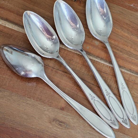 Oneida Adam Silverplate Teaspoons Spoons 4pc 1917 no mono vtg minimalis art deco - Picture 8 of 10